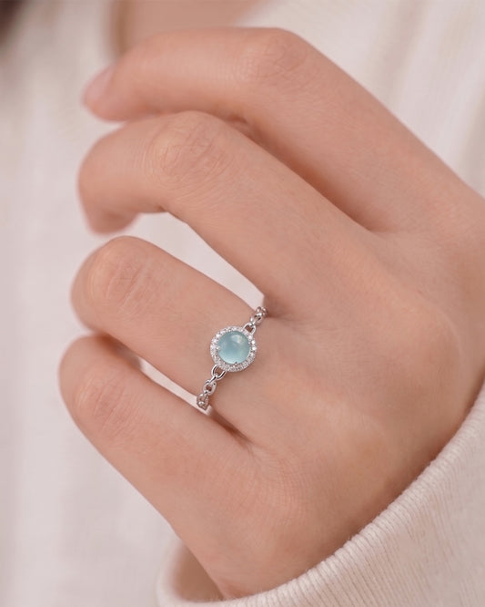 冰润蓝水星环翡翠戒指｜Icy Blue Water Halo Jade Ring