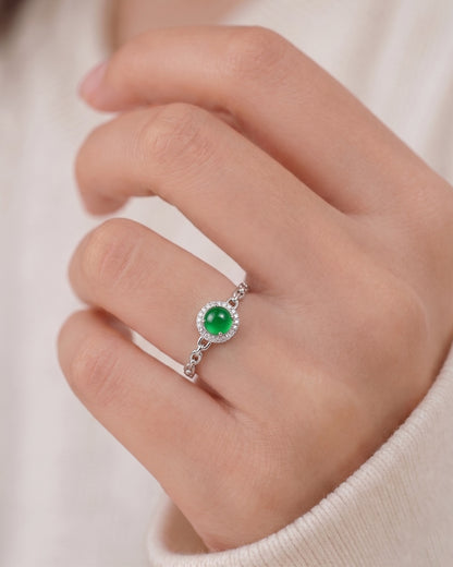冰翠绿翡翠戒指 ｜Verdant Halo Jade Ring