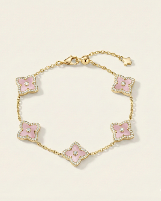 粉贝母四叶草手链 (Pink Pearl Clover of Luck Bracelet)