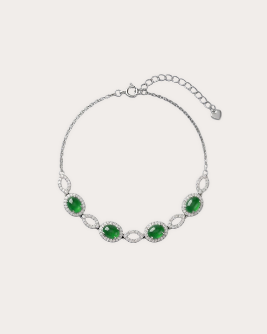 冰阳绿蛋面翡翠手链｜Icy Imperial Green Cabochon Jade Bracelet