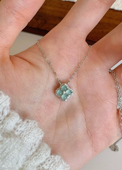 银蓝四叶草翡翠｜Silver Blue Clover Jade Necklace