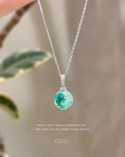 绿飘花非洲翠小球项链 (Green Mist Jade Sphere Necklace)