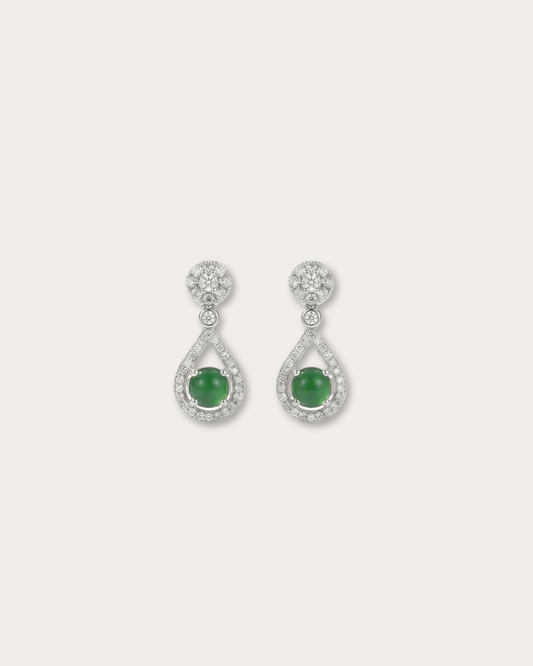 冰绿水滴翡翠耳钉 (Vivid Green Jade Teardrop Earrings)