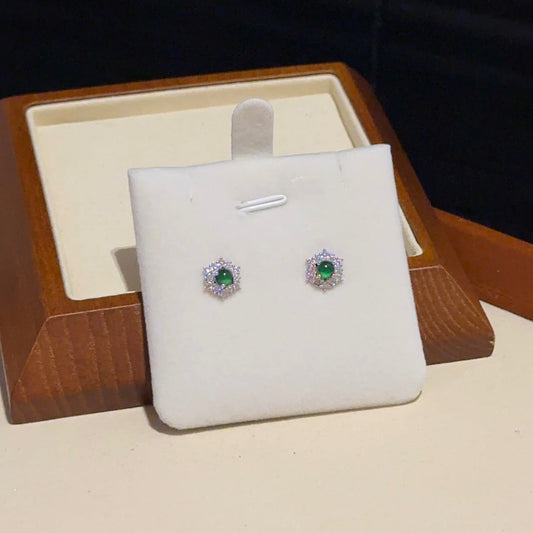 冰绿小6角蛋面翡翠耳钉 (Icy Green Harmony Cabochon Earring)