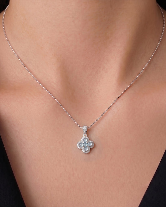 冰透蓝水花漾翡翠项链｜Icy Blue Water Floral Jade Necklace