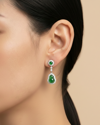 冰绿葫芦翡翠耳钉｜Icy Jade Gourd Stud Earrings
