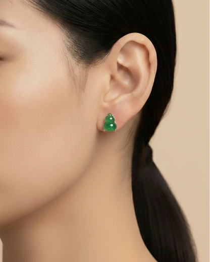 冰绿葫芦翡翠耳钉｜Icy Jade Gourd Earring
