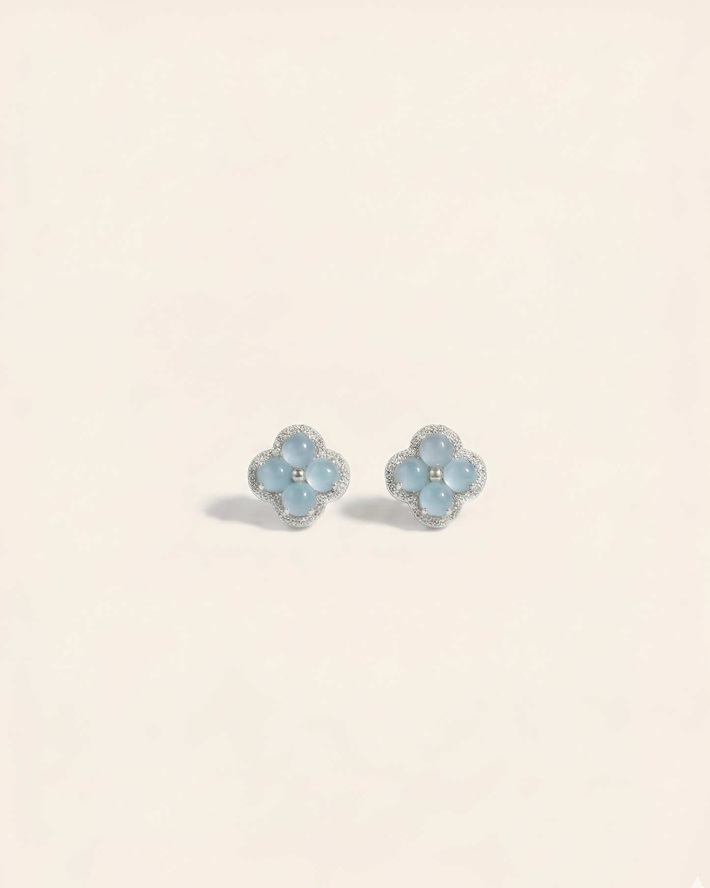 银蓝四叶草翡翠耳钉｜Silver Mist Clover Jade Earring