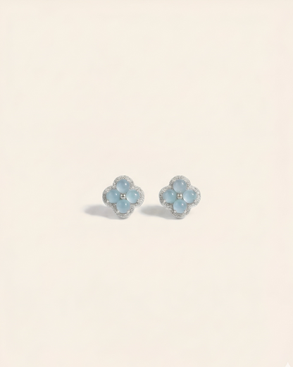 银蓝四叶草翡翠耳钉｜Silver Mist Clover Jade Earring