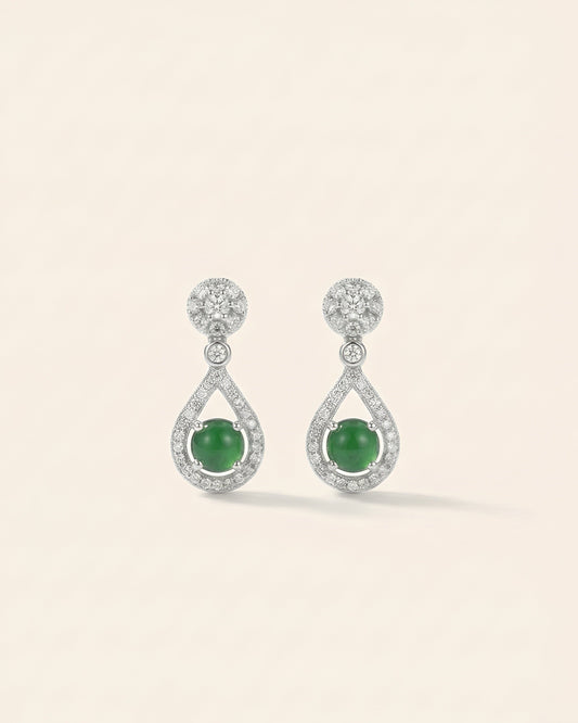 冰绿水滴翡翠耳钉 (Vivid Green Jade Teardrop Earrings)