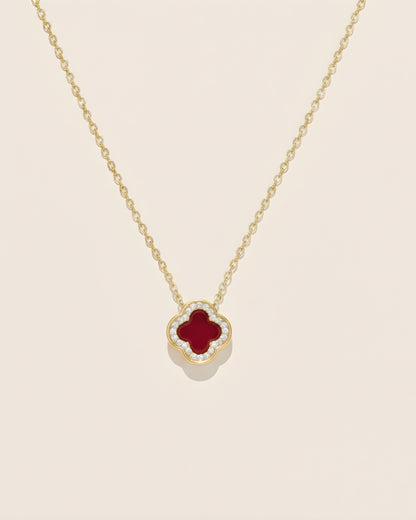 双面红玉髓叶草项链 | Double-Sided Red Clover Necklace