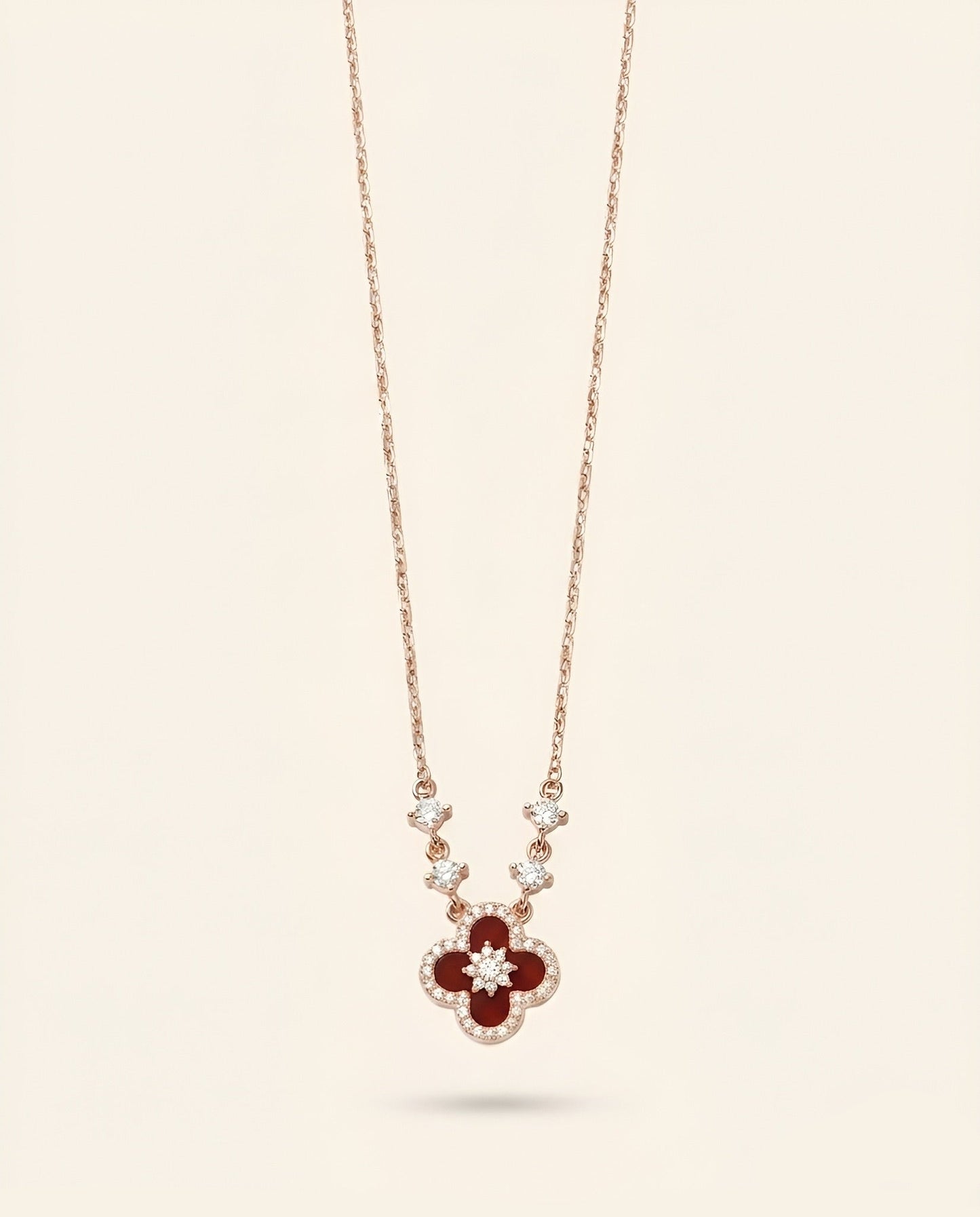 Crimson Agate-Clover Necklace