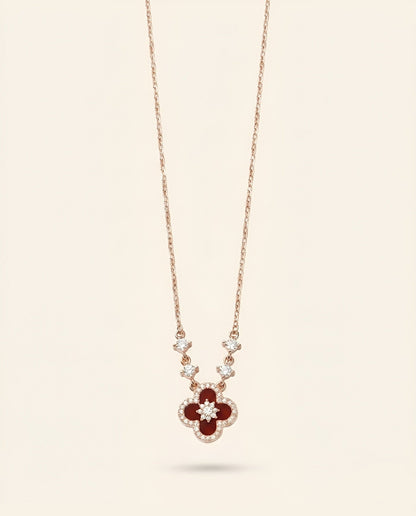 Crimson Agate-Clover Necklace