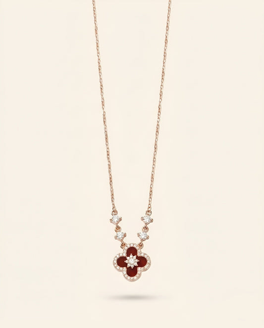 Crimson Agate-Clover Necklace