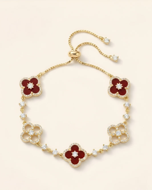 Crimson Agate-Clover Bracelet
