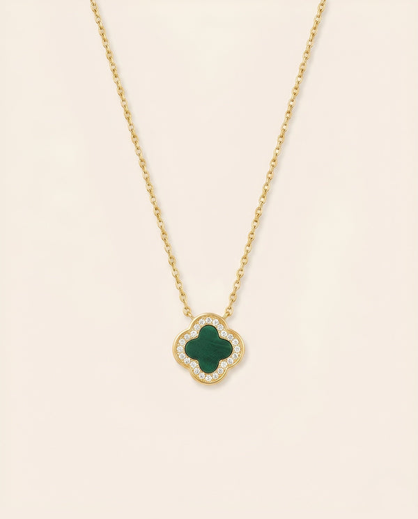 双面翡翠绿叶草项链 | Double-Sided Green Clover Necklace