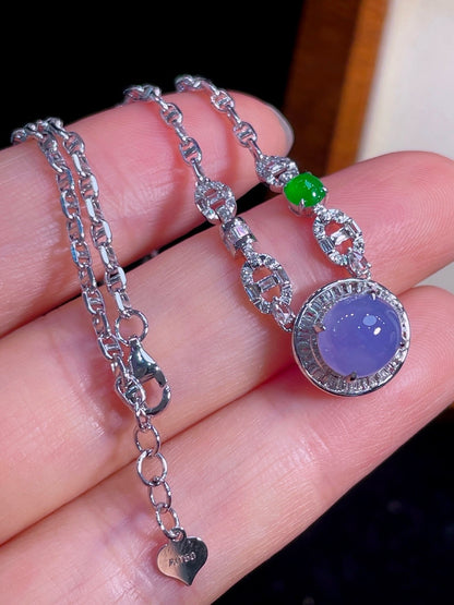 高冰紫罗兰翡翠蛋面锁骨链｜High Icy Lavender Cabochon Burmese Jade