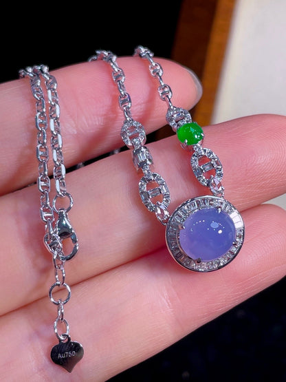 高冰紫罗兰翡翠蛋面锁骨链｜High Icy Lavender Cabochon Burmese Jade