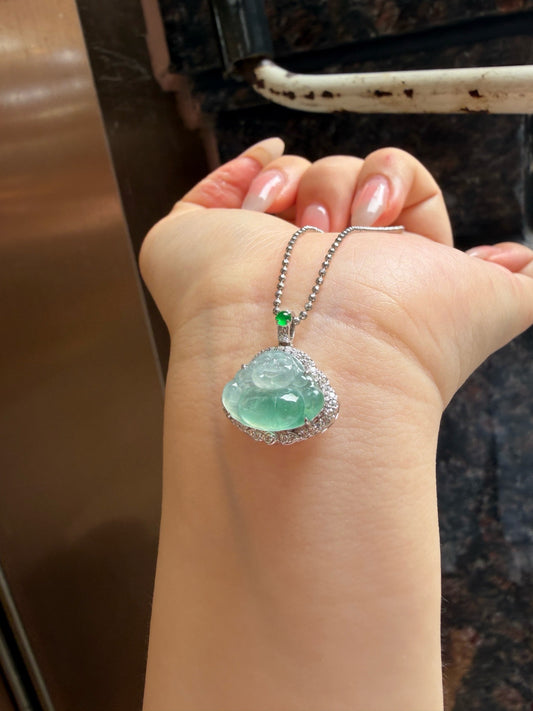冰绿起胶佛公翡翠吊坠｜Icy Green Buddha Burmese Jade