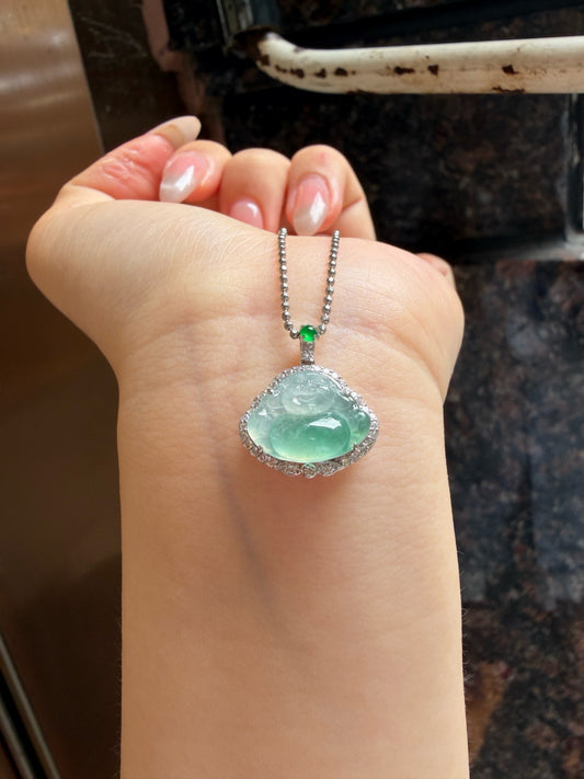 冰绿起胶佛公翡翠吊坠｜Icy Green Buddha Burmese Jade