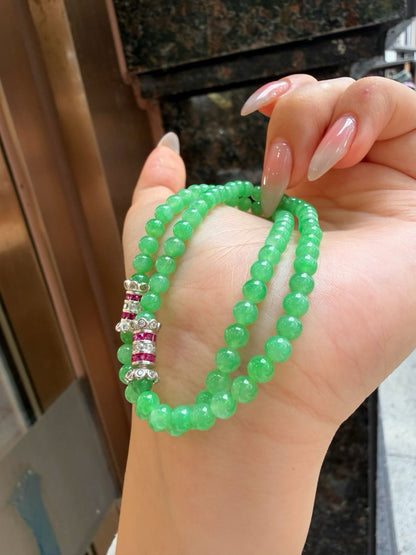 冰甜绿翡翠手串｜Icy Green Burmese Jade Bead Bracelet