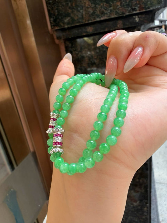 冰甜绿翡翠手串｜Icy Green Burmese Jade Bead Bracelet