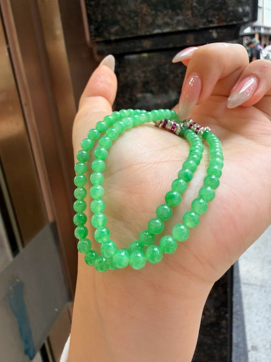 冰甜绿翡翠手串｜Icy Green Burmese Jade Bead Bracelet