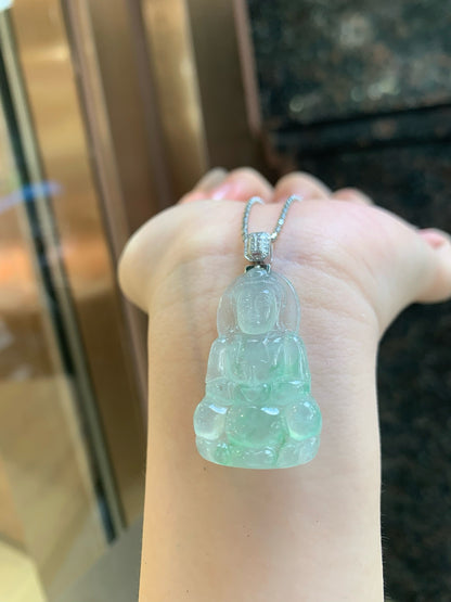 冰种飘绿观音翡翠吊坠｜Icy Floating Green Guanyin Jade Necklace