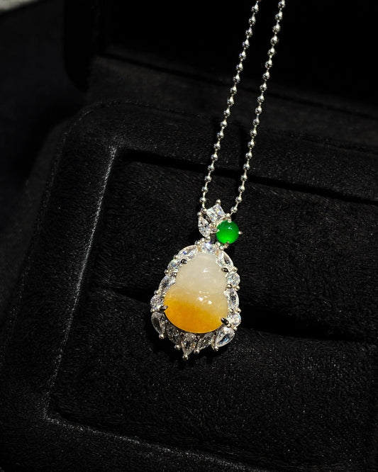 冰飘黄葫芦翡翠吊坠｜Icy Yellow Floating Gourd Burmese Jade