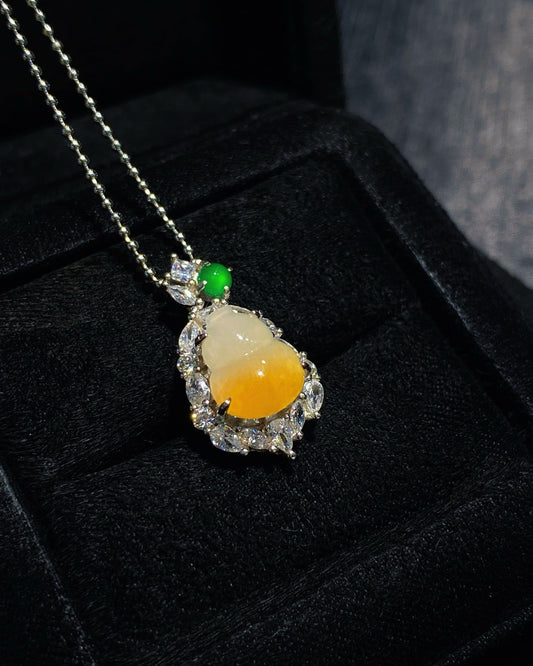 冰飘黄葫芦翡翠吊坠｜Icy Yellow Floating Gourd Burmese Jade