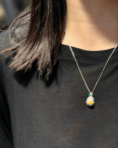 冰飘黄葫芦翡翠吊坠｜Icy Yellow Floating Gourd Burmese Jade
