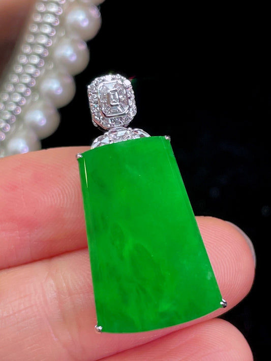 正阳绿无事牌翡翠吊坠｜Full Verdant Safety Plaque Burmese Jade Necklace