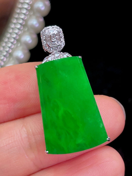 正阳绿无事牌翡翠吊坠｜Full Verdant Safety Plaque Burmese Jade Necklace