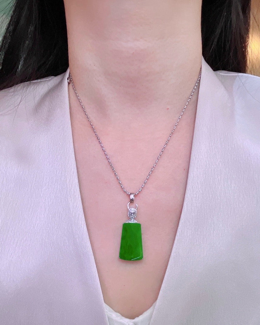 正阳绿无事牌翡翠吊坠｜Full Verdant Safety Plaque Burmese Jade Necklace