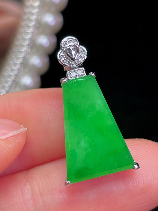 满绿无事牌翡翠吊坠｜Full Green Safety Plaque Burmese Jade Necklace