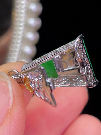 满绿无事牌翡翠吊坠｜Full Green Safety Plaque Burmese Jade Necklace