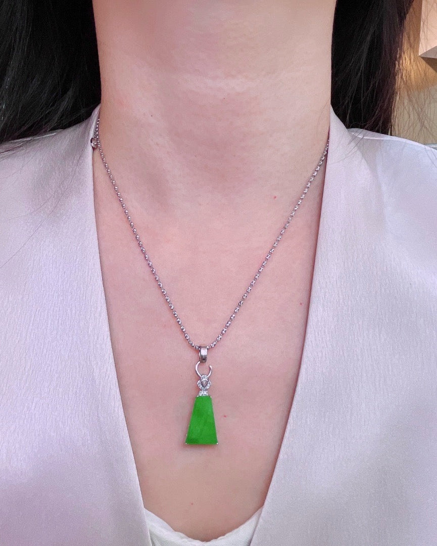 满绿无事牌翡翠吊坠｜Full Green Safety Plaque Burmese Jade Necklace