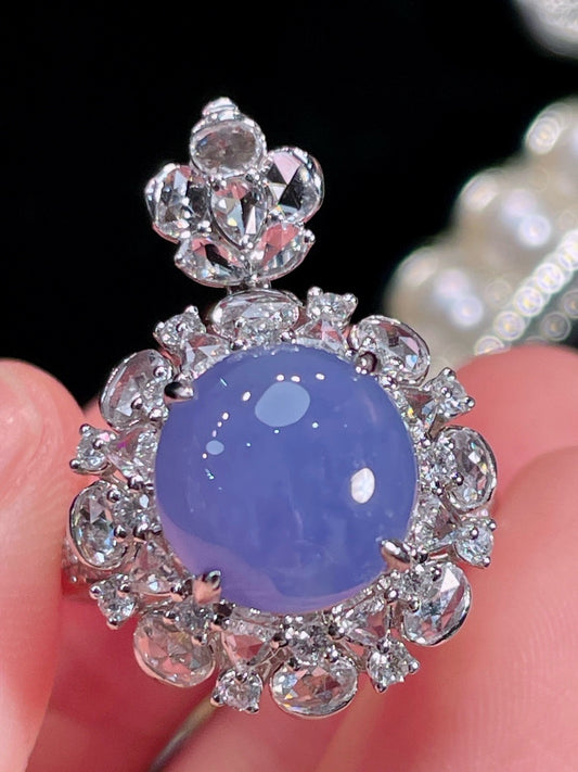 浓蓝紫蛋面翡翠吊坠/戒指｜Vivid Blue Lavender Cabochon Burmese Jade