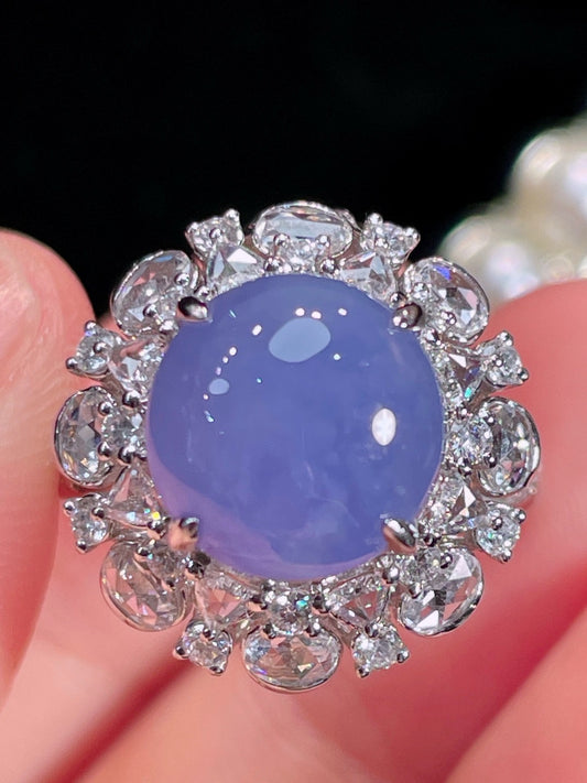 浓蓝紫蛋面翡翠吊坠/戒指｜Vivid Blue Lavender Cabochon Burmese Jade