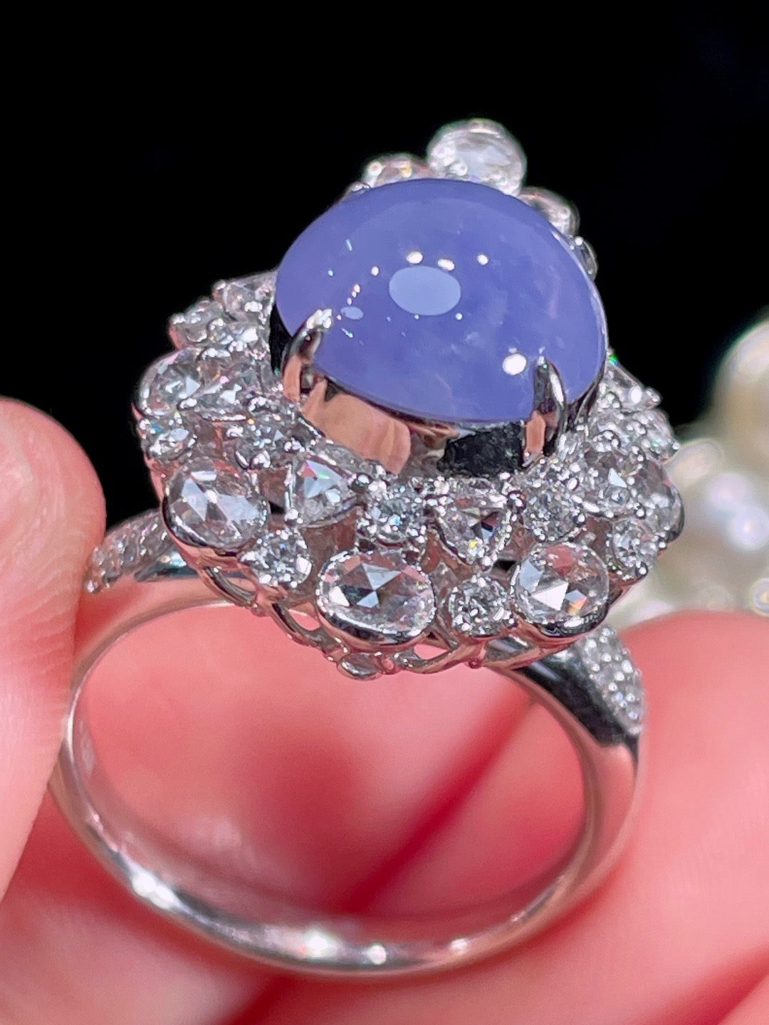 浓蓝紫蛋面翡翠吊坠/戒指｜Vivid Blue Lavender Cabochon Burmese Jade