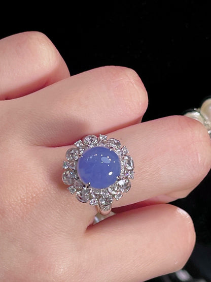 浓蓝紫蛋面翡翠吊坠/戒指｜Vivid Blue Lavender Cabochon Burmese Jade