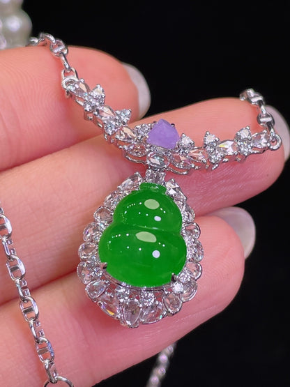 冰胶浓阳绿葫芦翡翠锁骨链｜Icy Translucent Rich Apple Green Gourd Burmese Jade Necklace