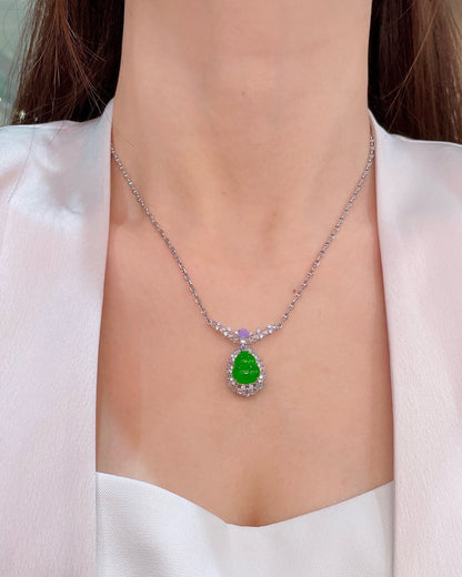 冰胶浓阳绿葫芦翡翠锁骨链｜Icy Translucent Rich Apple Green Gourd Burmese Jade Necklace
