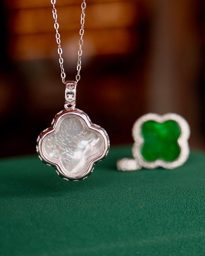 缅甸翡翠四叶草双面项链 (Burmese Jade ,Nacre Clover Necklace)