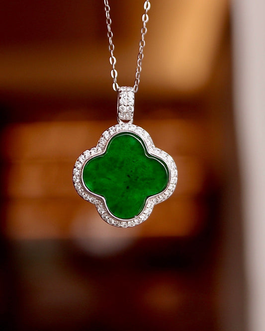 缅甸翡翠四叶草双面项链 (Burmese Jade ,Nacre Clover Necklace)