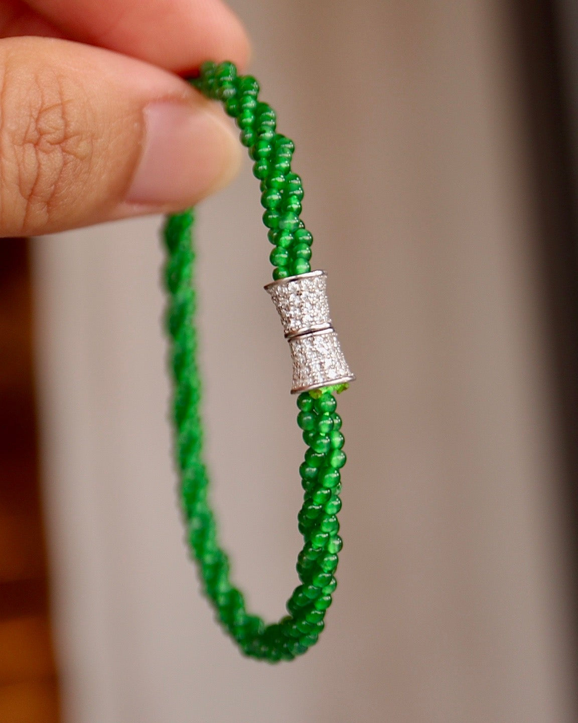 晴水翡翠小米珠项链+手链 (Jade Bead Necklace + Bracelet)