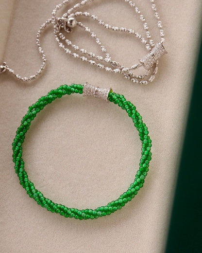 晴水翡翠小米珠项链+手链 (Jade Bead Necklace + Bracelet)
