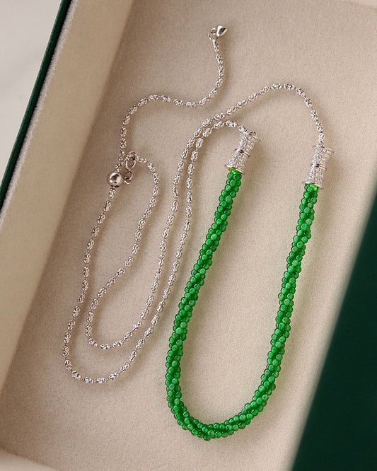 晴水翡翠小米珠项链+手链 (Jade Bead Necklace + Bracelet)