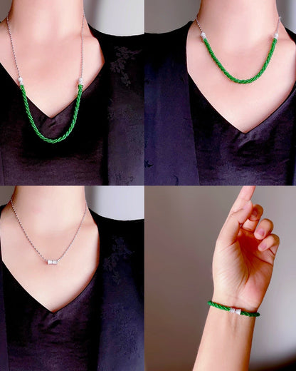 晴水翡翠小米珠项链+手链 (Jade Bead Necklace + Bracelet)