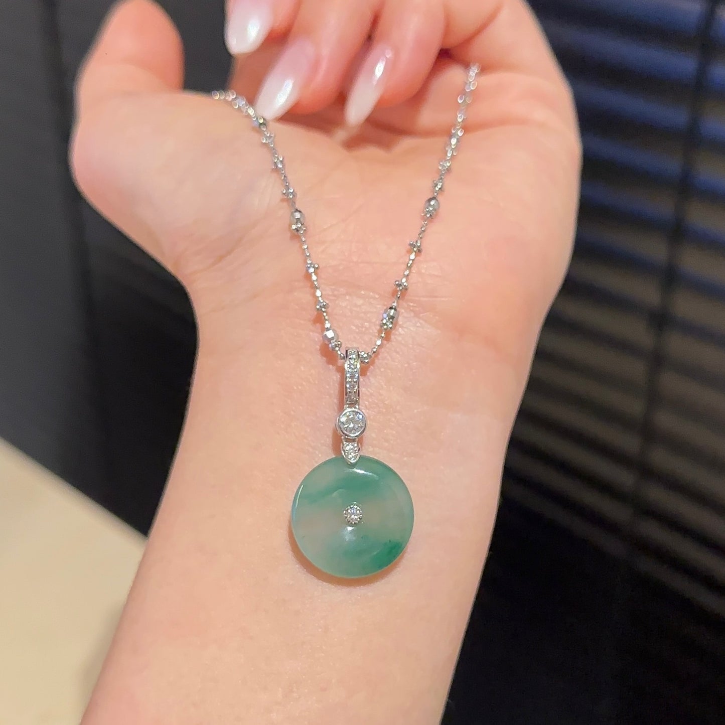 飘花平安扣【含项链】（Green Peace Circle Necklace）